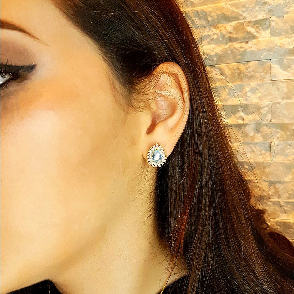 Brinco Tibet com Cristal Erinite Ouro Amarelo 18K