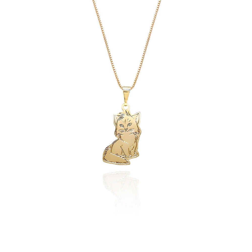 Colar Meu Lindo Gato Ouro Amarelo 18K