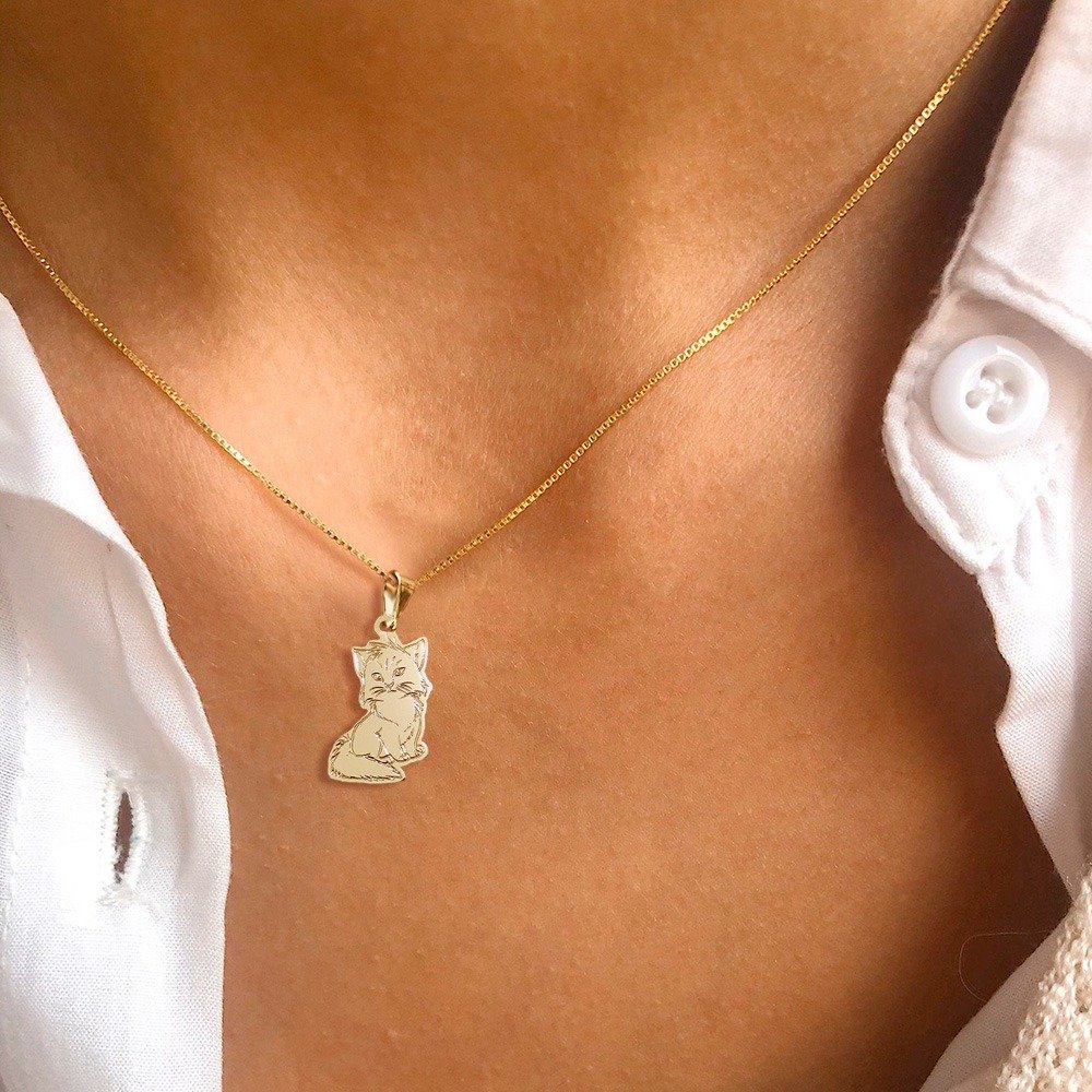 Colar Meu Lindo Gato Ouro Amarelo 18K