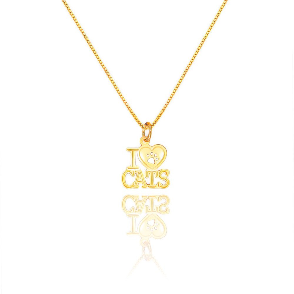Colar I Love Cats Ouro Amarelo 18K