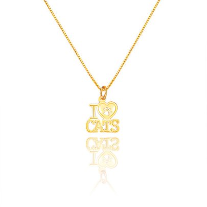 Colar I Love Cats Ouro Amarelo 18K