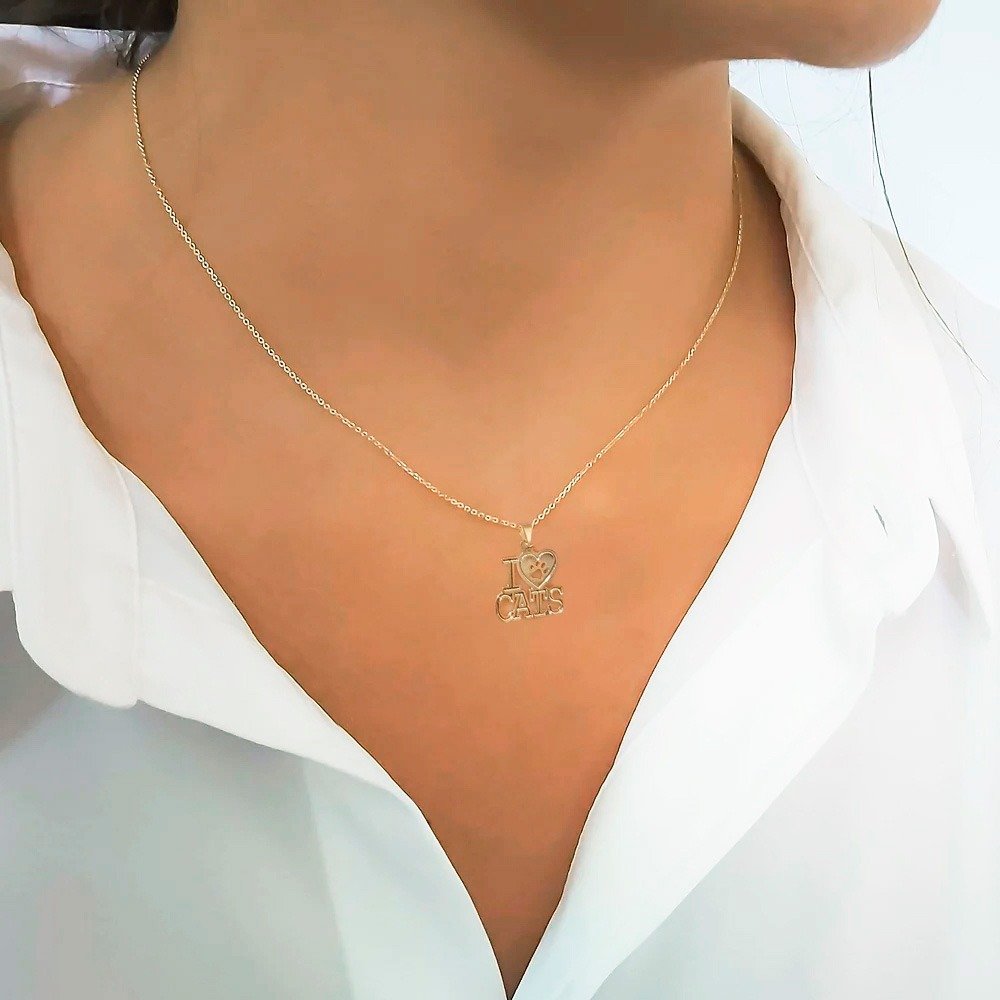 Colar I Love Cats Ouro Amarelo 18K
