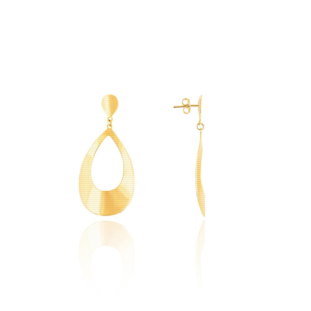  Brinco Gota Vazada Ouro Amarelo 18K Brinco Gota 