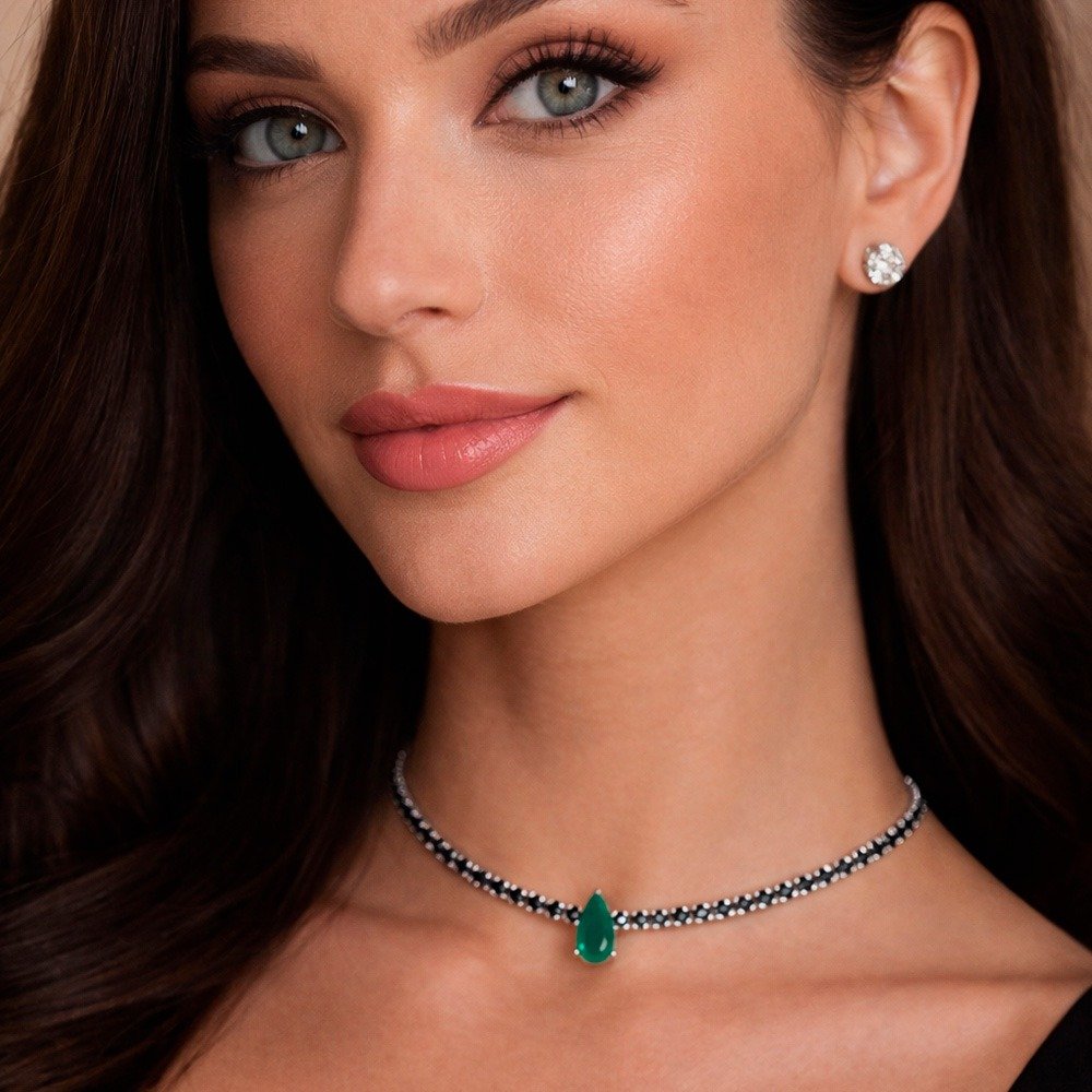 Colar Choker Gota Cristal  Esmeralda Jasmin