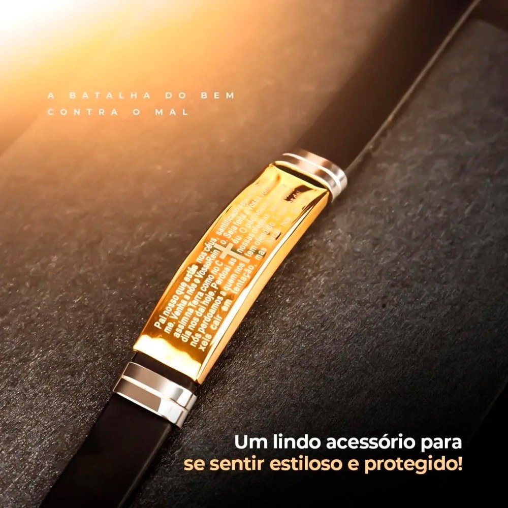 Pulseira Safra Gold Oração Pai Nosso em Aço