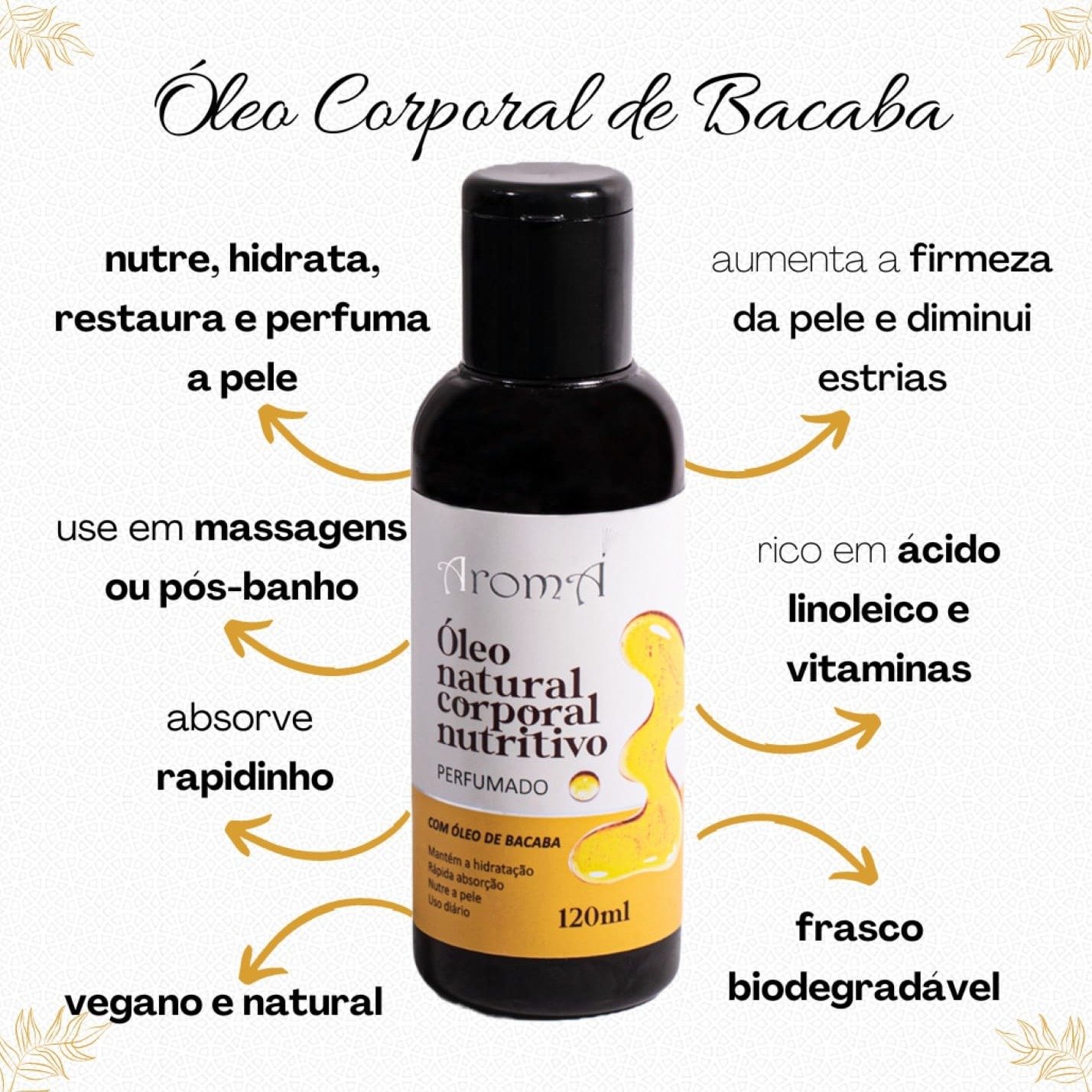  2 un. Óleo Corporal Bacaba Natural Vegano Aromá 120ml