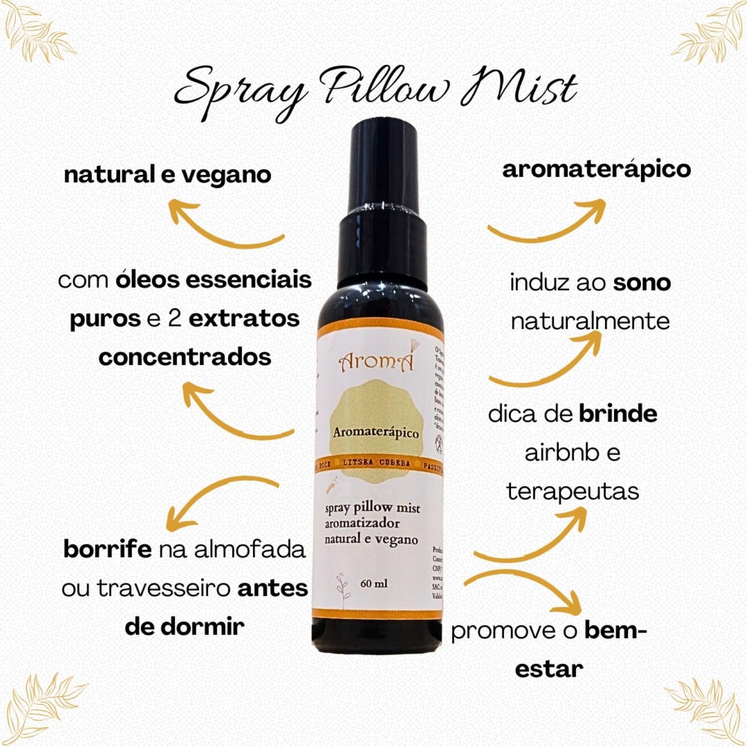 Kit Zen Aromá : Pillow Mist + Incensário + 10 Incensos