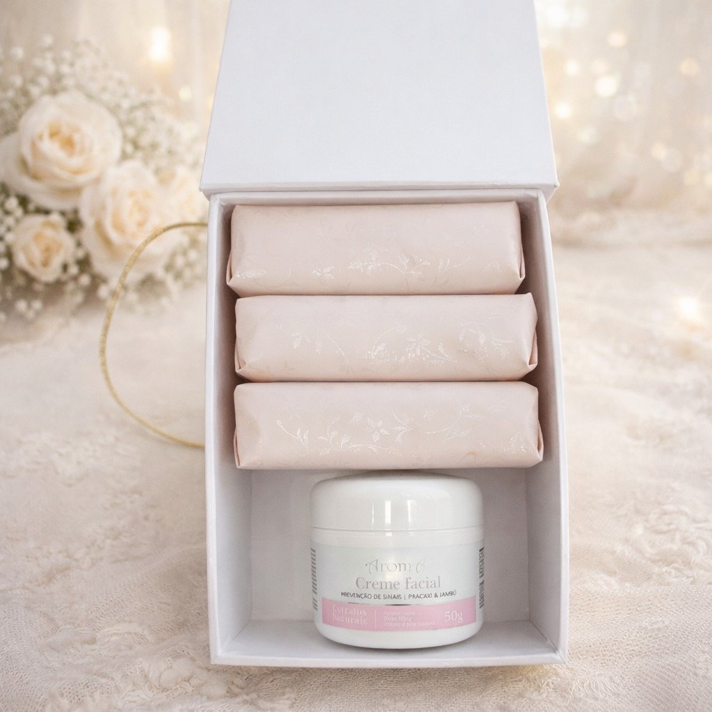 Kit Rosa Aromá 3 Sabonetes 150g + Creme Facial + Cx