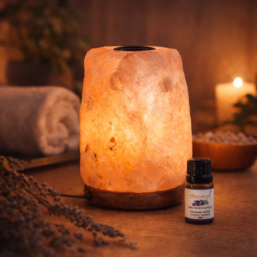 Kit Luminária Difusora de Pedra Natural e Óleo Lavanda