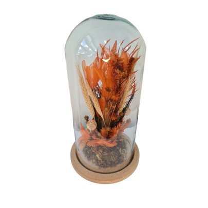 Redoma de vidro com flores desidratadas  Coleção Rubi