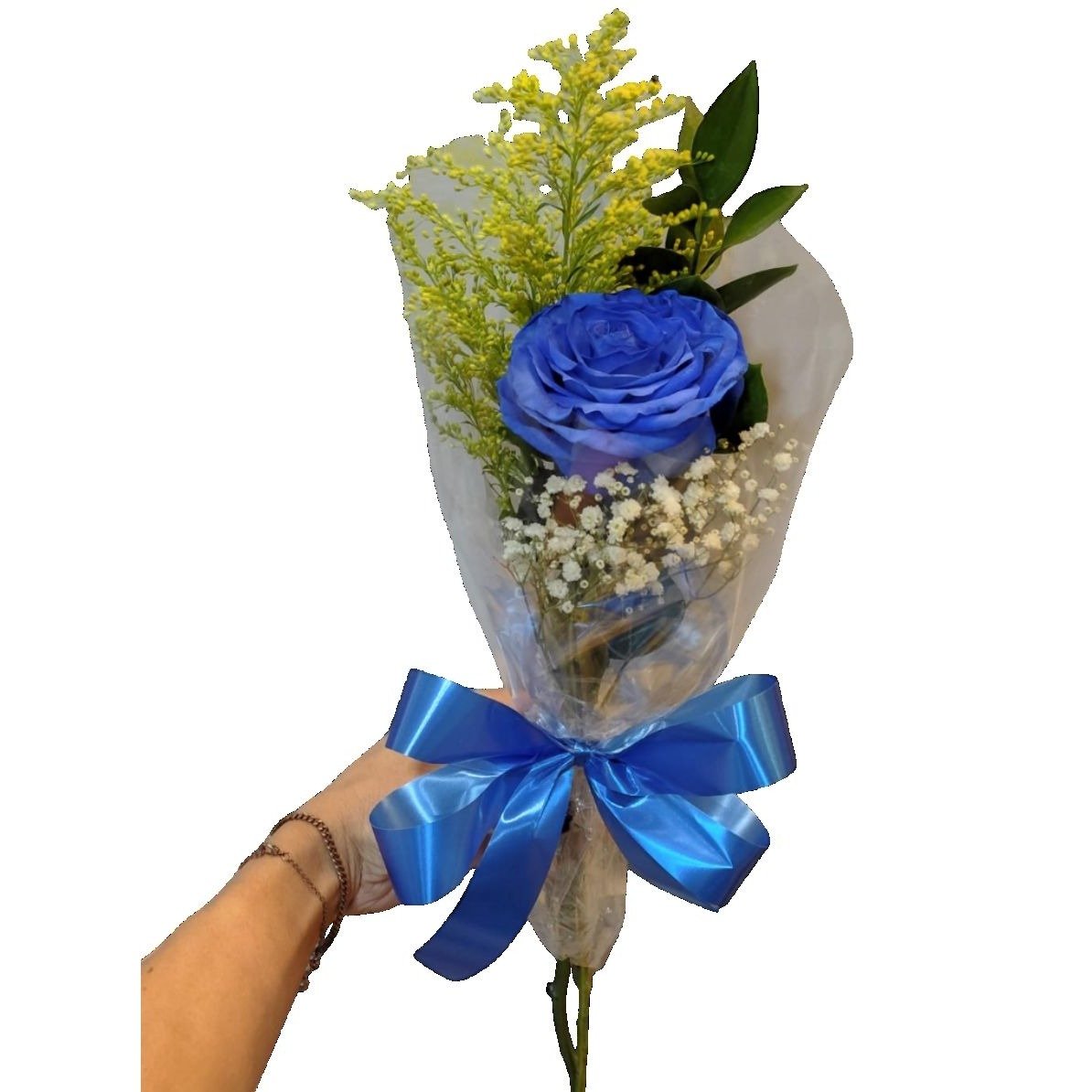 Rosa Decorada Importada Cor Azul Tingida