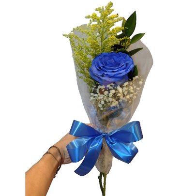 Rosa Decorada Importada Cor Azul Tingida