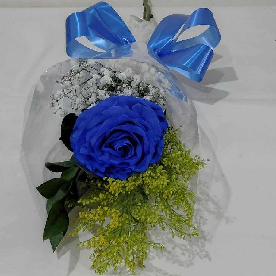 Rosa Decorada Importada Cor Azul Tingida