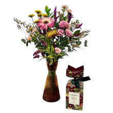 Vaso Marrom Mix Flores com Kit Sabonetes Mães